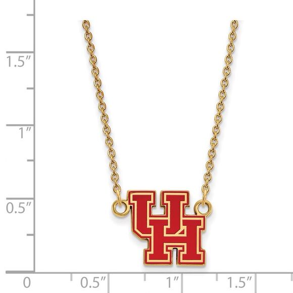 14k Gold Plated Silver U of Houston Small Enamel Pendant Necklace - Picture 2 of 5